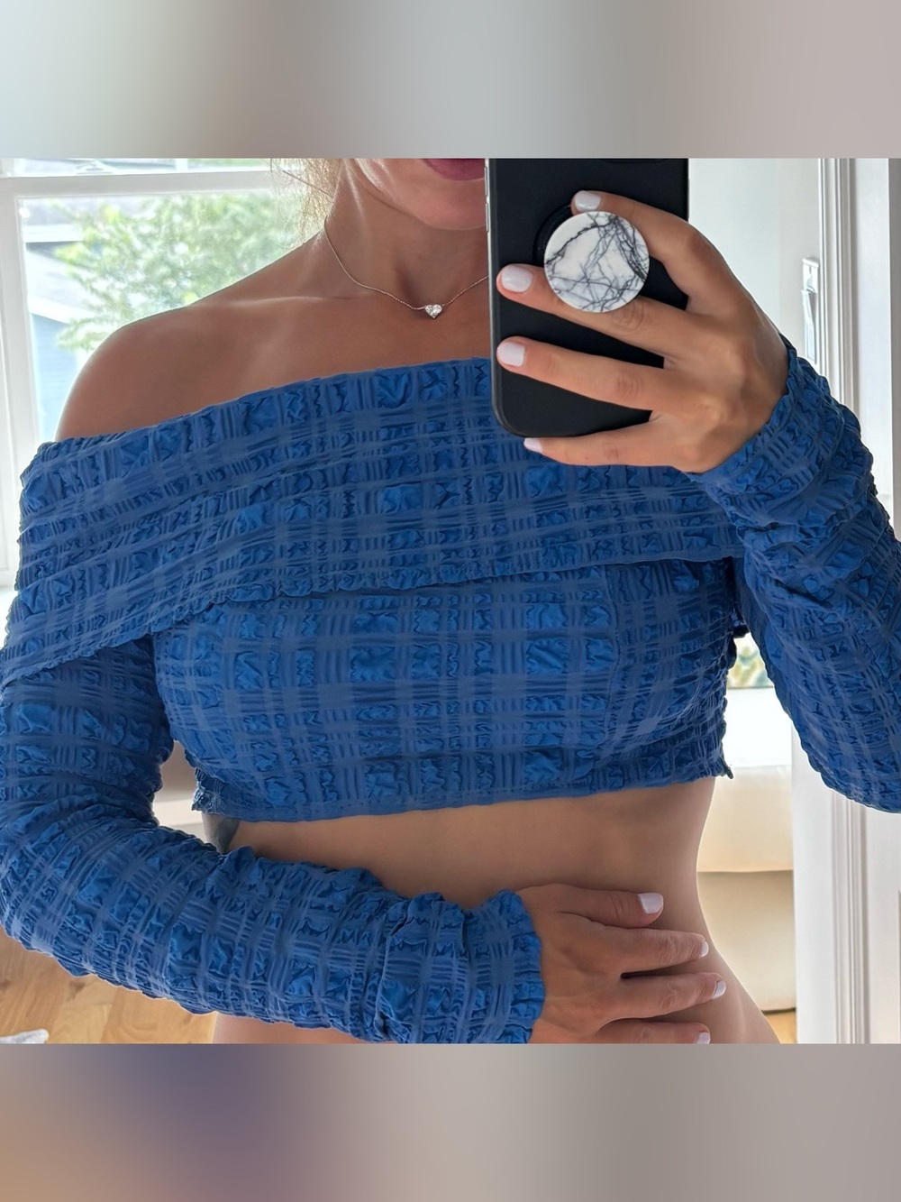 cult gaia cobalt blue off shoulder crop top xs View 4